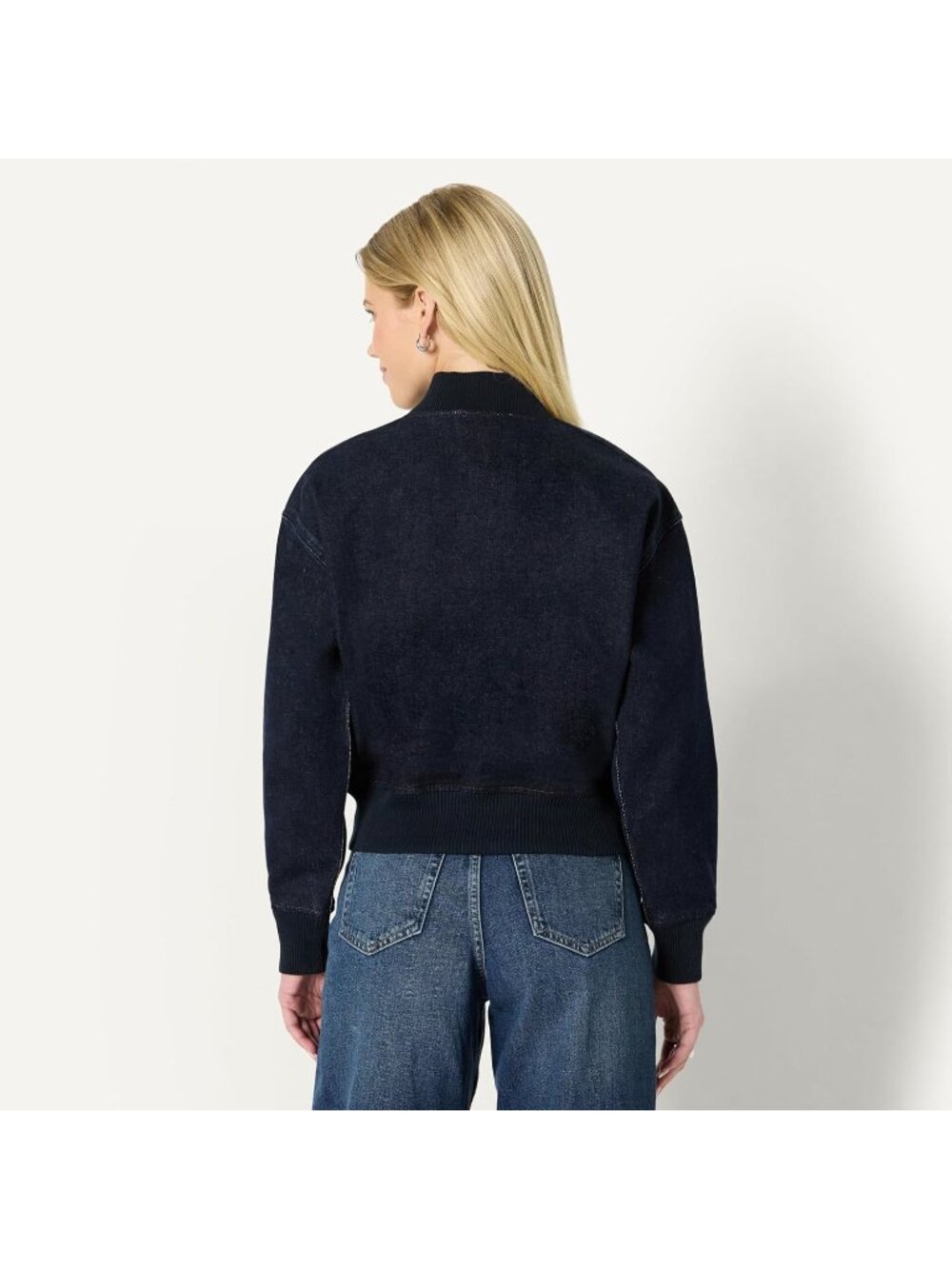 〽️Rinse Denim Women's Padded Bomber Jacket Relaxed Fit Zip Jacket - Picture 3 of 6